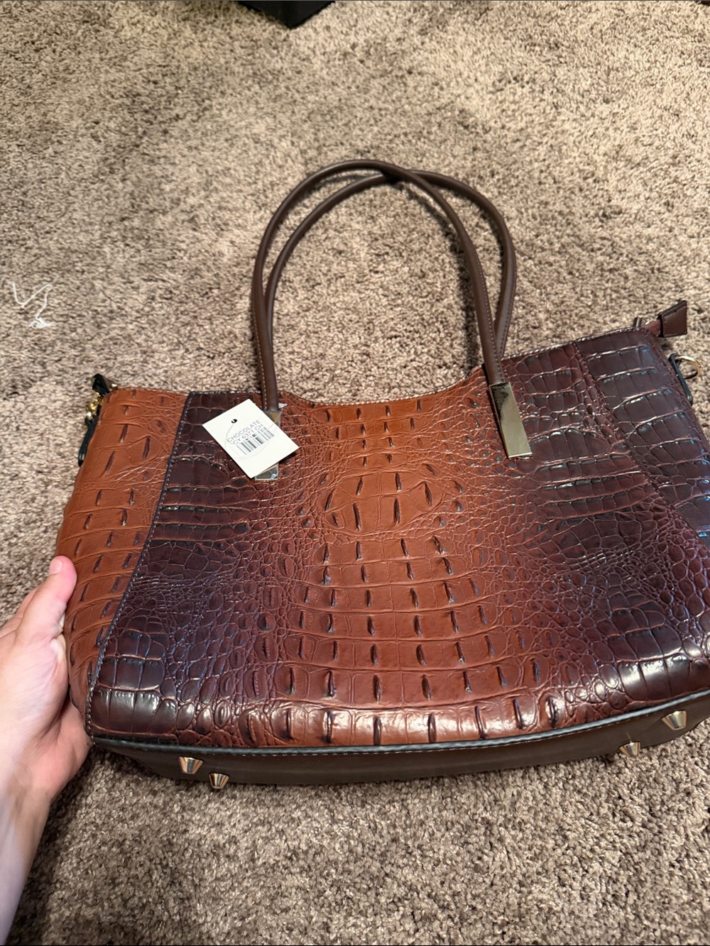 Women’s Croc-Embossed Two-Tone Brown Tote Bag